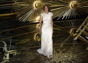 Stacey Dash speaks at the Oscars on Sunday, Feb. 28, 2016, at the Dolby Theatre in Los Angeles. (Photo by Chris Pizzello/Invision/AP)